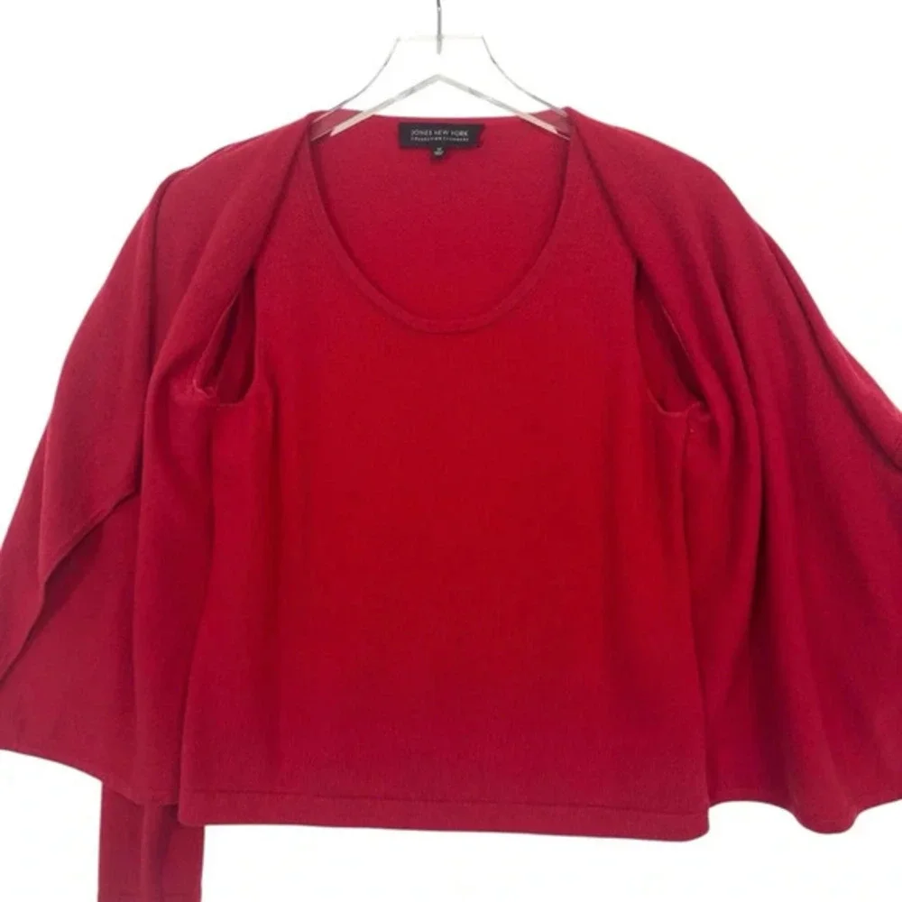 Jones‎ New York Womens M 100% Cashmere Open Front Cardigan Red Workwear Soft